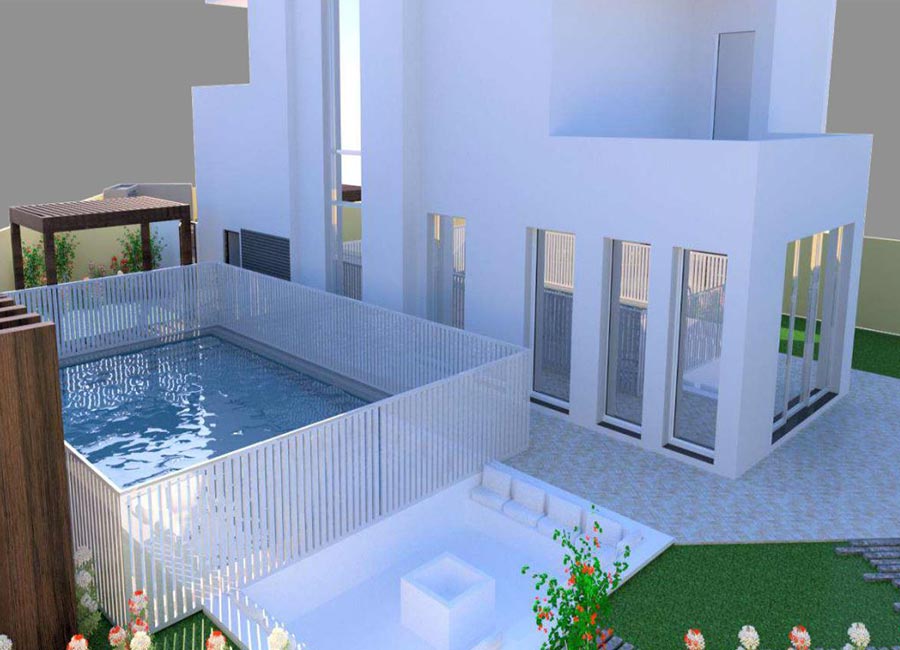 Landscape, Hardscape, Swimming Pool, Pergolas & Sunken Seating Area